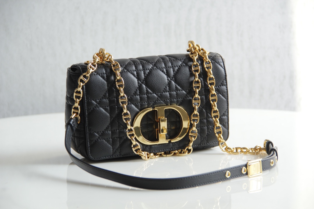 Small Dior Caro Bag Black Supple Cannage Calfskin